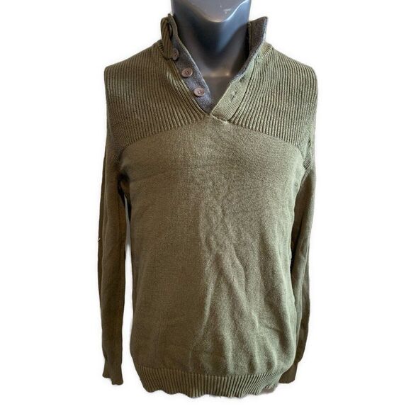 Club Room Mens Olive Green Pull Over Button Knit Sweater Medium - Picture 1 of 4